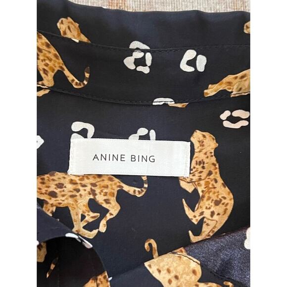 Anine Bing Silk Cheetah Print Long Sleeve Button Up Blouse Top Womens Size XS - Picture 2 of 8